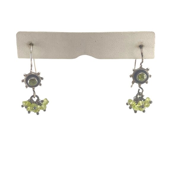 Exquisite 925 India Sterling Silver & Peridot Handmade Dangle Earrings - Picture 3 of 8